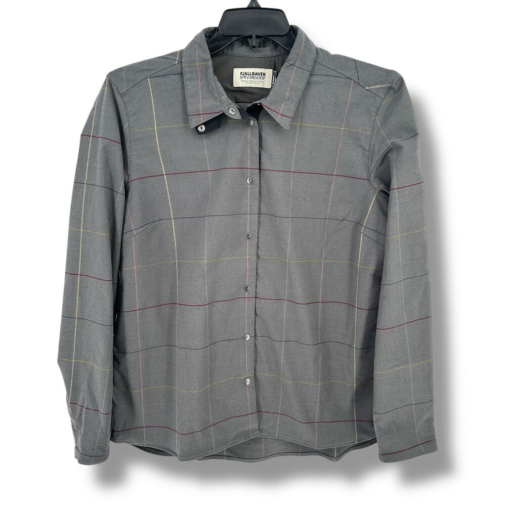 Fjallraven Specialized Riders Long-Sleeve Flannel Shirt Womens Sz XL Grey Flag